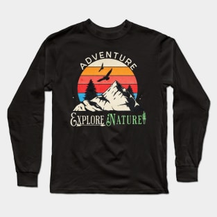 Adventure Explore Nature Retro Sunset Design Long Sleeve T-Shirt